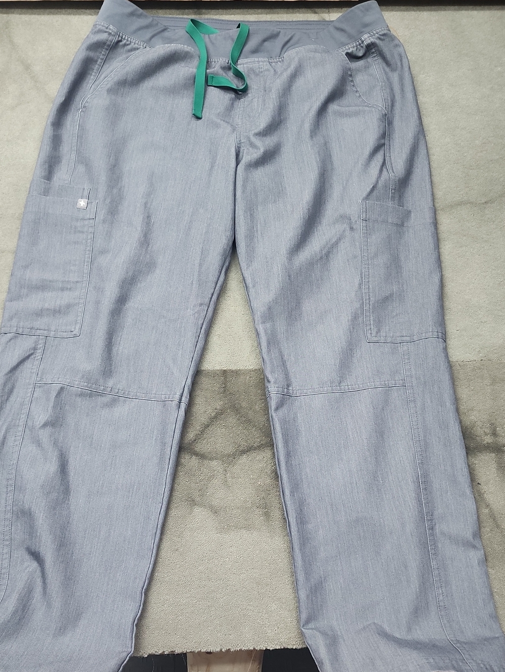 Figs Men's Light Gray Cargo Pants with Green Drawstring
